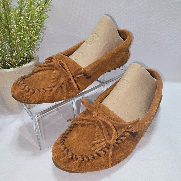 MINNETONKA BROWN SUEDE LEATHER MOCCASIN WOMENS SIZE 8 GUC - Picture 1 of 7